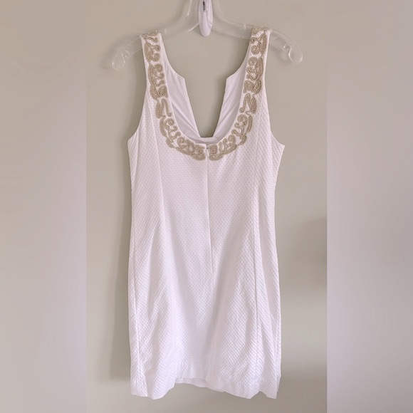 Lilly Pulitzer white Suzette sleeveless dress with gold lamé accents sz 6 - Picture 5 of 13